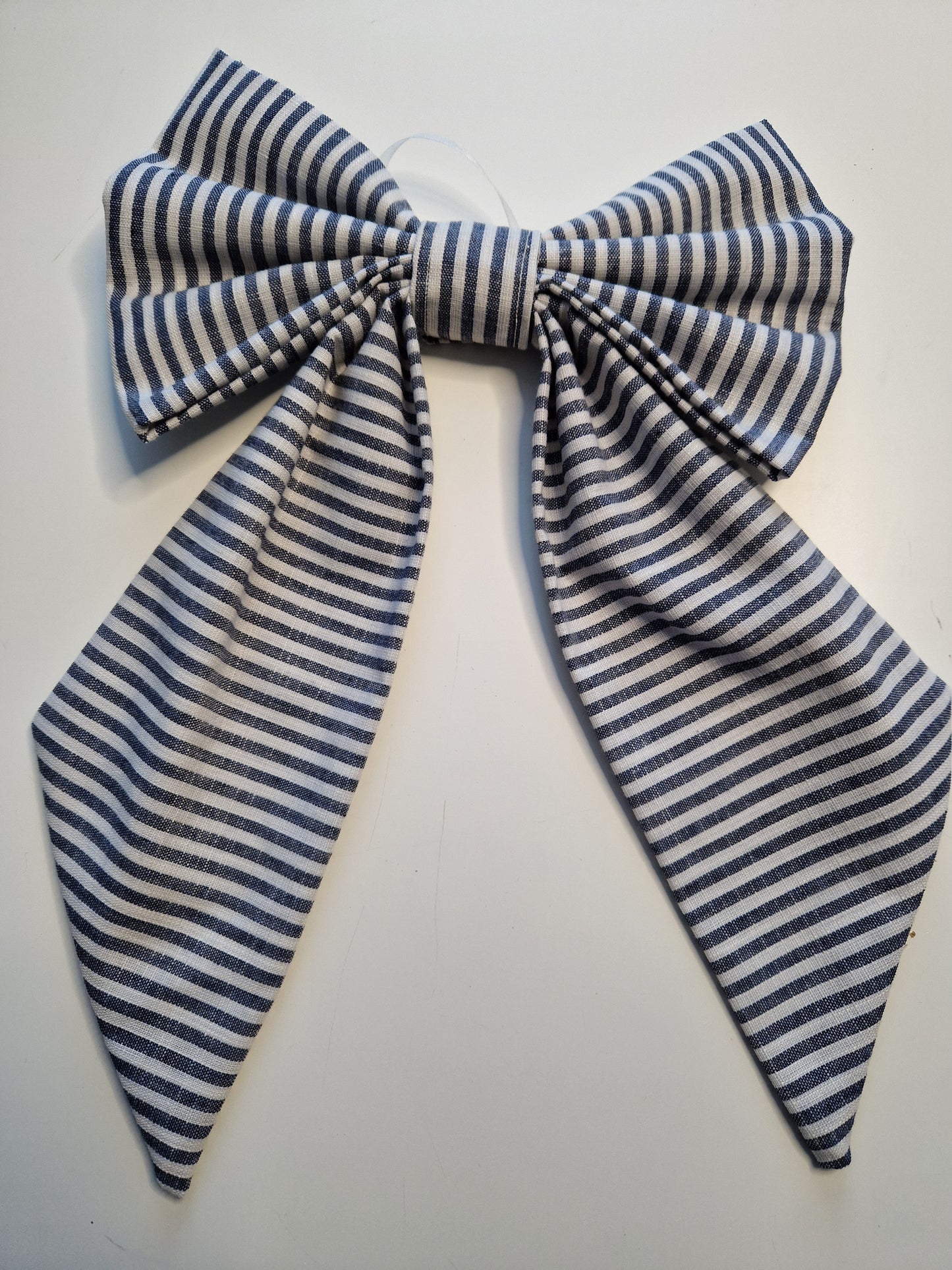 Navy Blue and White Medium Scandi Bow - pre-tied