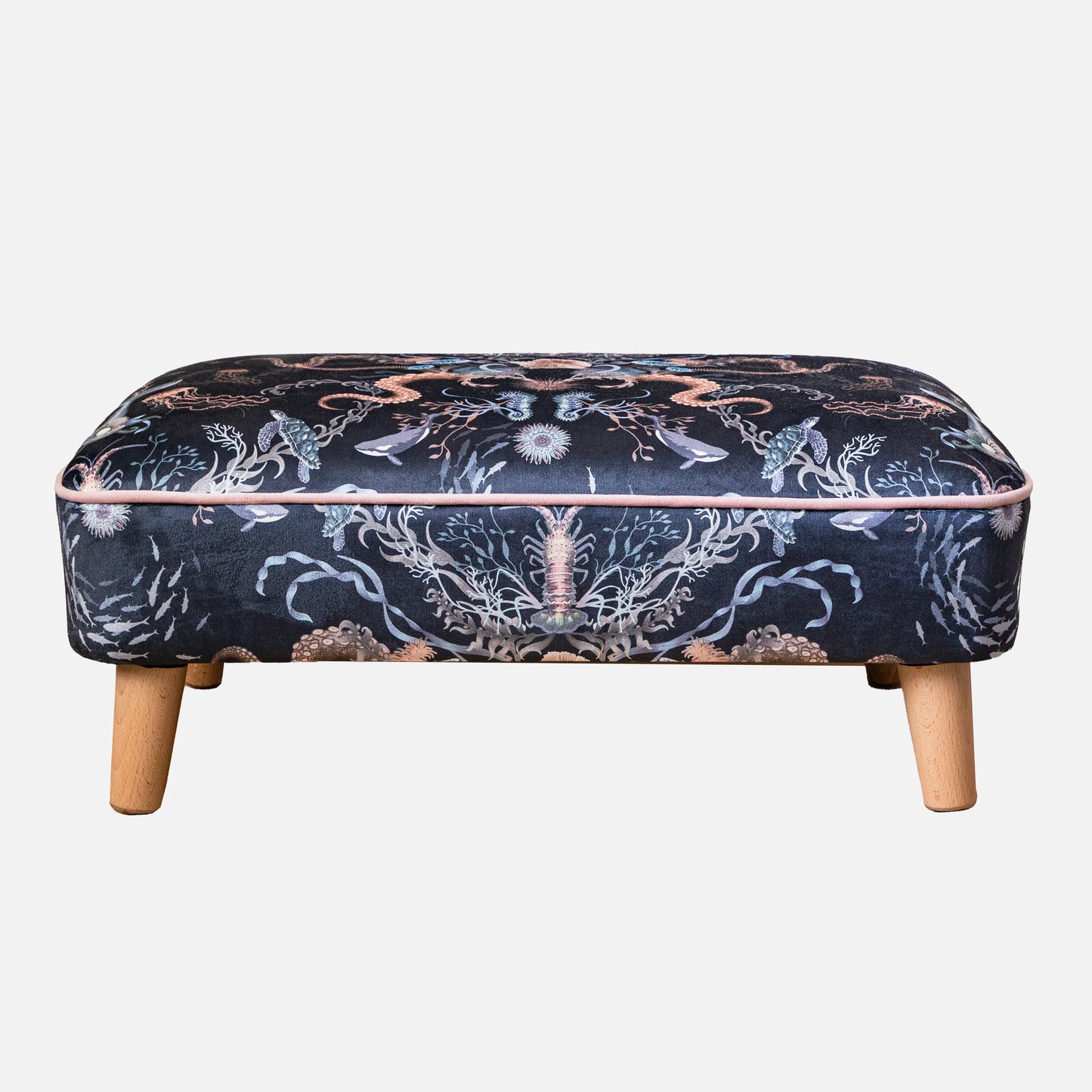 Large Contemporary Footstool in Ocean Treasures Deep Water (Dark blue) by Becca Who