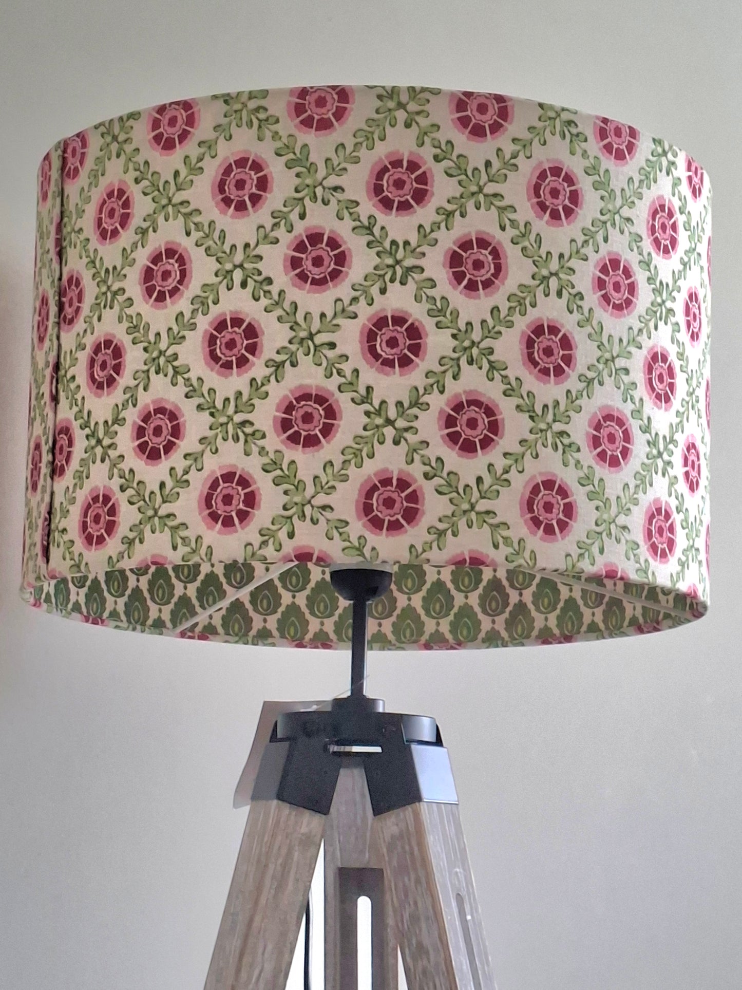 ILiv Patola Carmine Daisy Flower Drum Lampshade lined with Odila in Juniper