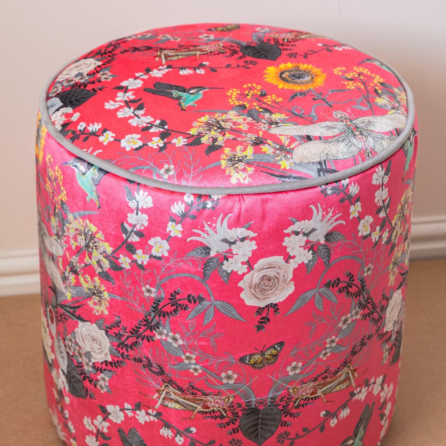 Drum Stool in Garden Treasures Candy Pink by Becca Who