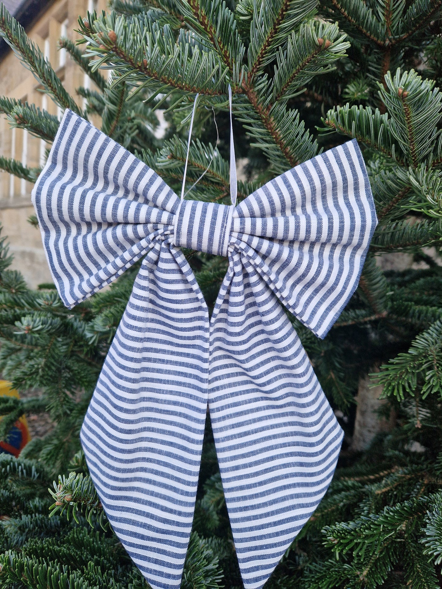 Navy Blue and White Medium Scandi Bow - pre-tied