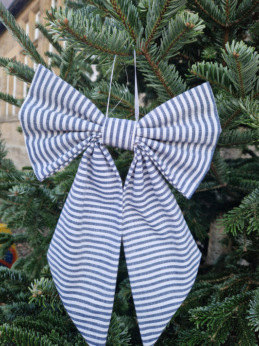 Navy Blue and White Medium Scandi Bow - pre-tied