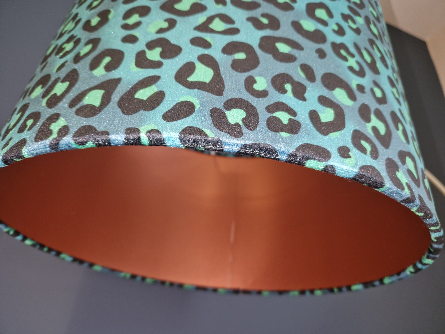 Becca Who Leopard Print in Blue Copper Lined Drum Lampshade