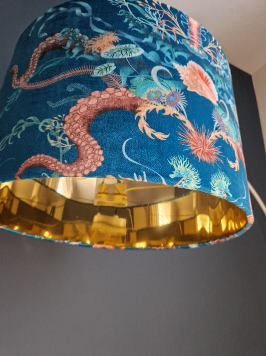 Becca Who Ocean Treasures Blue Bay with Gold Mirror Lining - 40cm Drum Lampshade