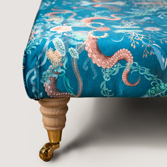 Coffee Table Footstool in Ocean Treasures Blue Bay by Becca Who