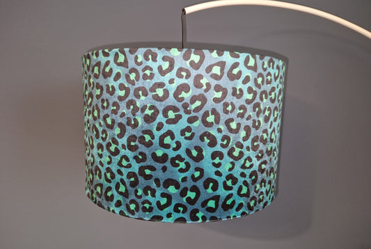 Becca Who Leopard Print in Blue Copper Lined Drum Lampshade