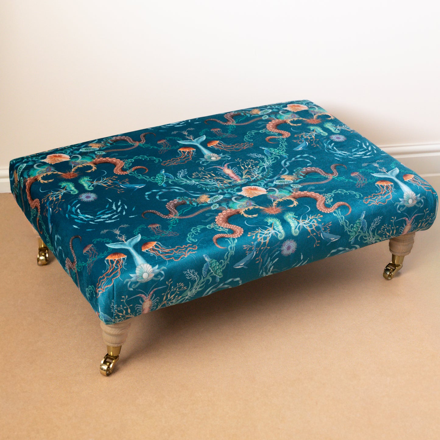 Coffee Table Footstool in Ocean Treasures Blue Bay by Becca Who
