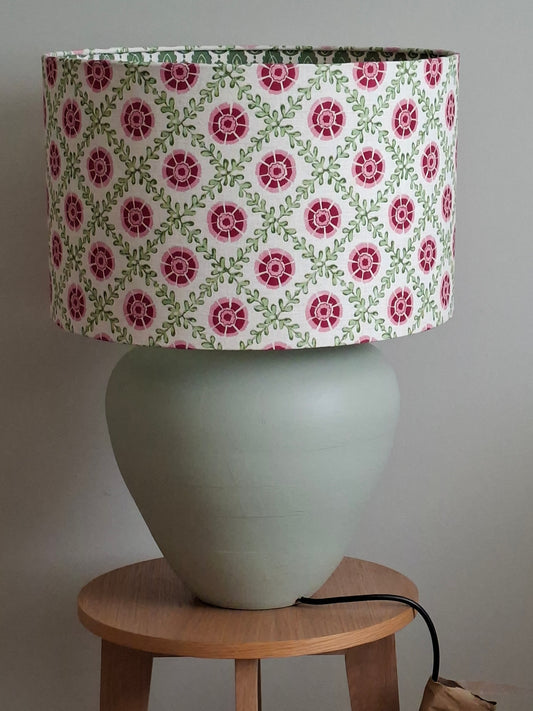 ILiv Patola Carmine Daisy Flower Drum Lampshade lined with Odila in Juniper