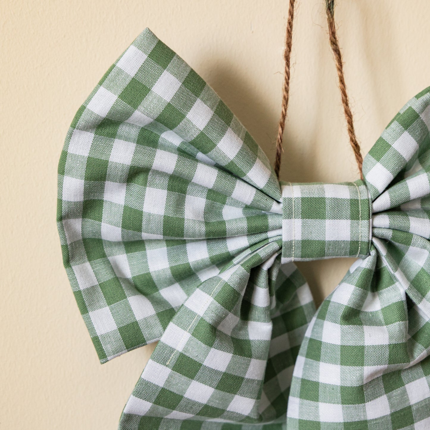 Sage green Gingham Medium Scandi Bow - pre-tied