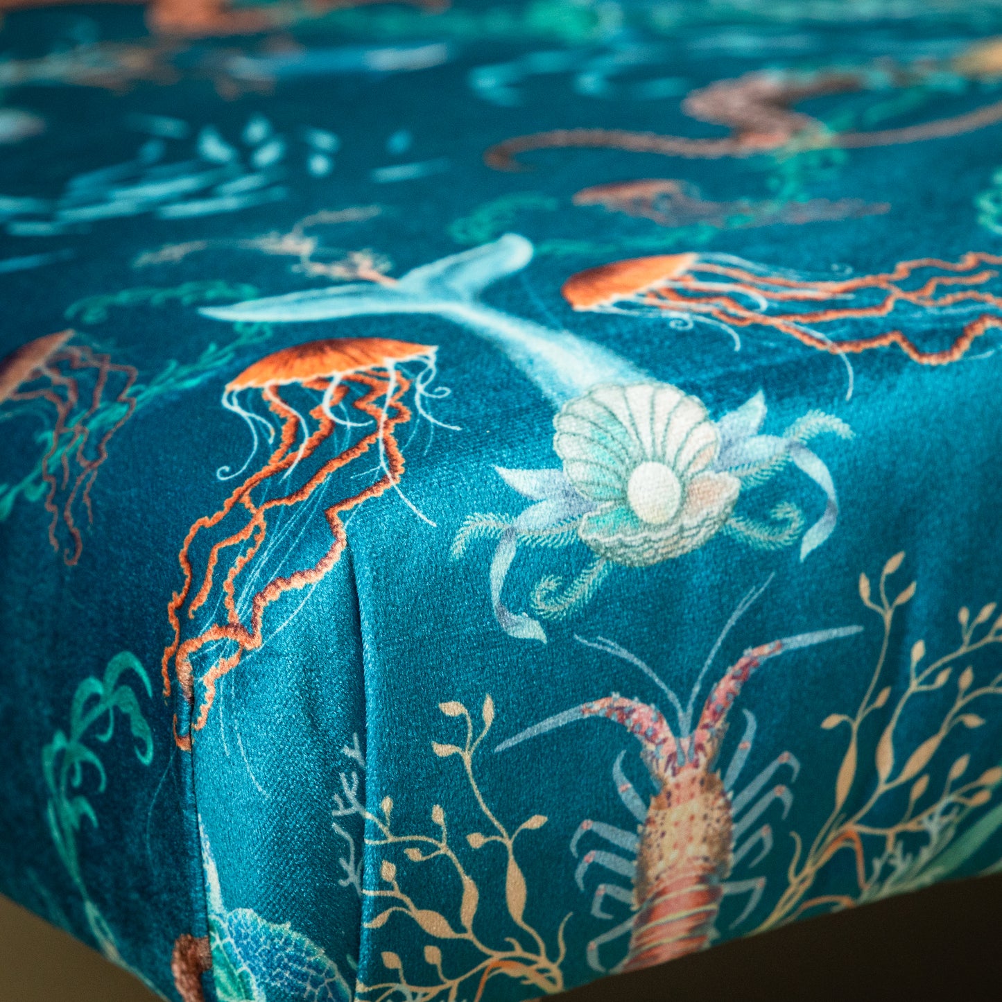 Coffee Table Footstool in Ocean Treasures Blue Bay by Becca Who