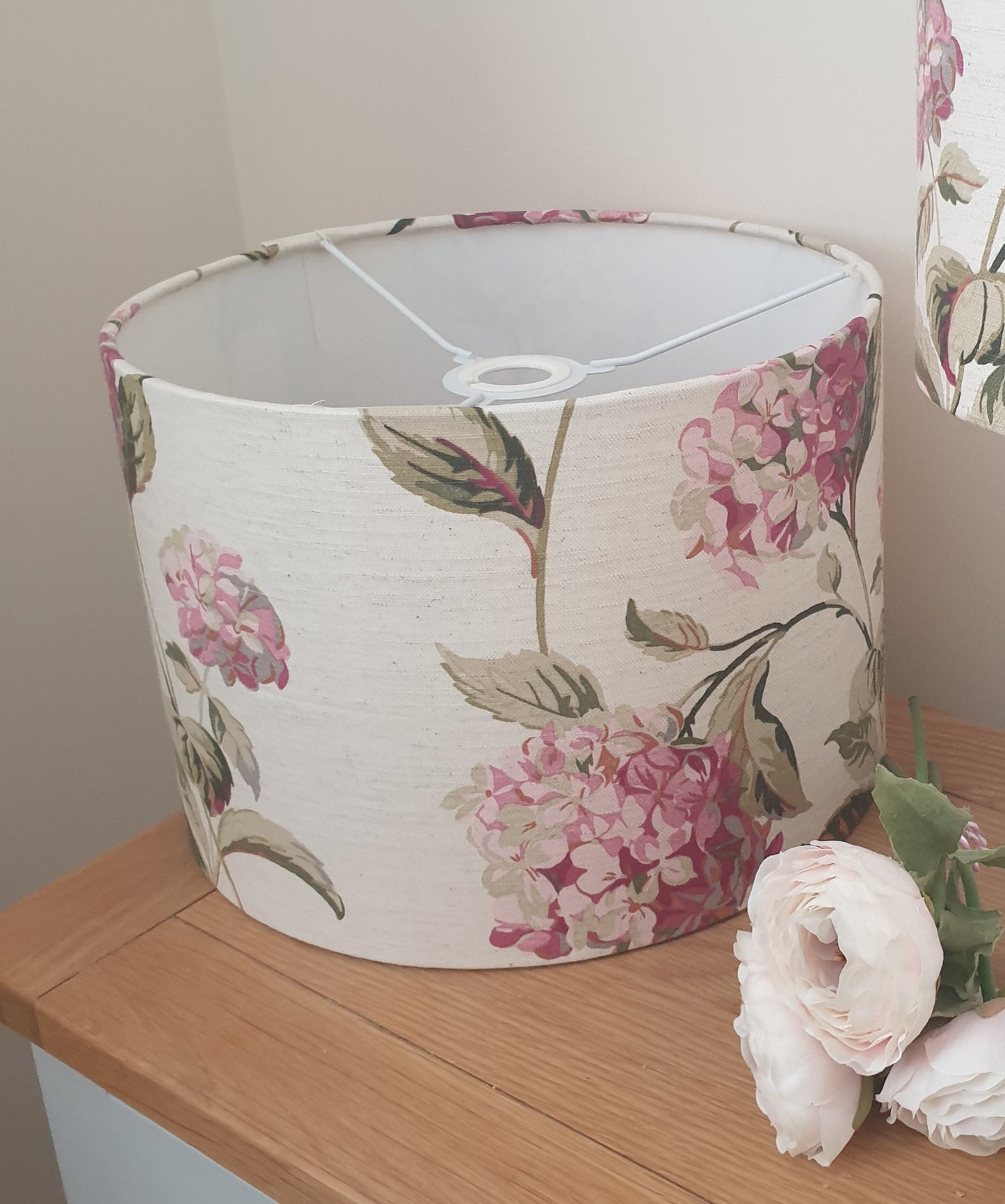 Laura Ashley Drum Lampshade in Pink and Natural Hydrangea