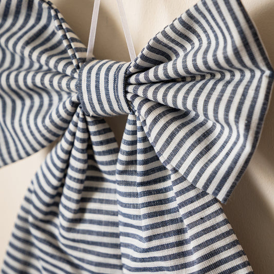Navy Blue and White Medium Scandi Bow - pre-tied