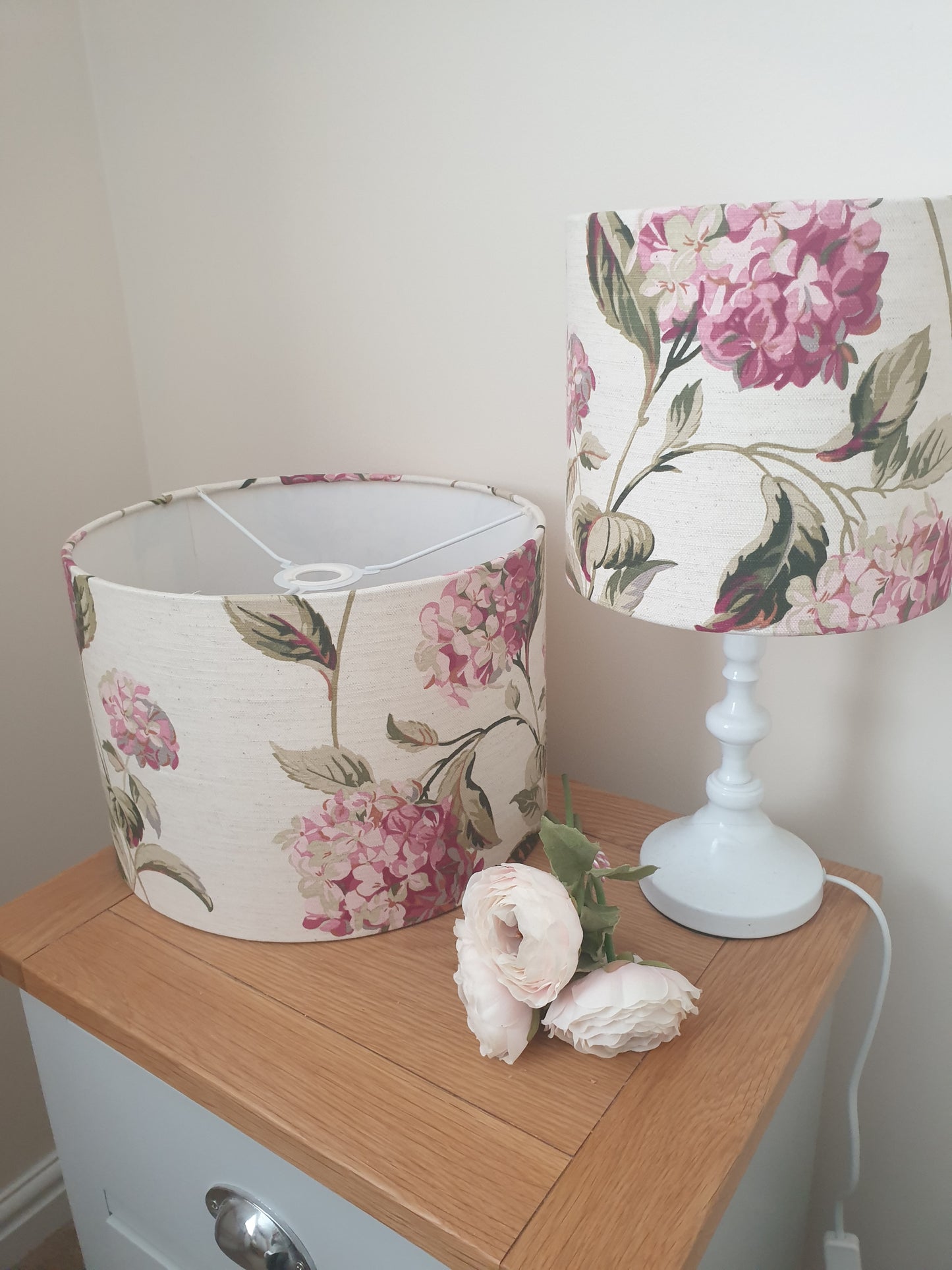 Laura Ashley Drum Lampshade in Pink and Natural Hydrangea