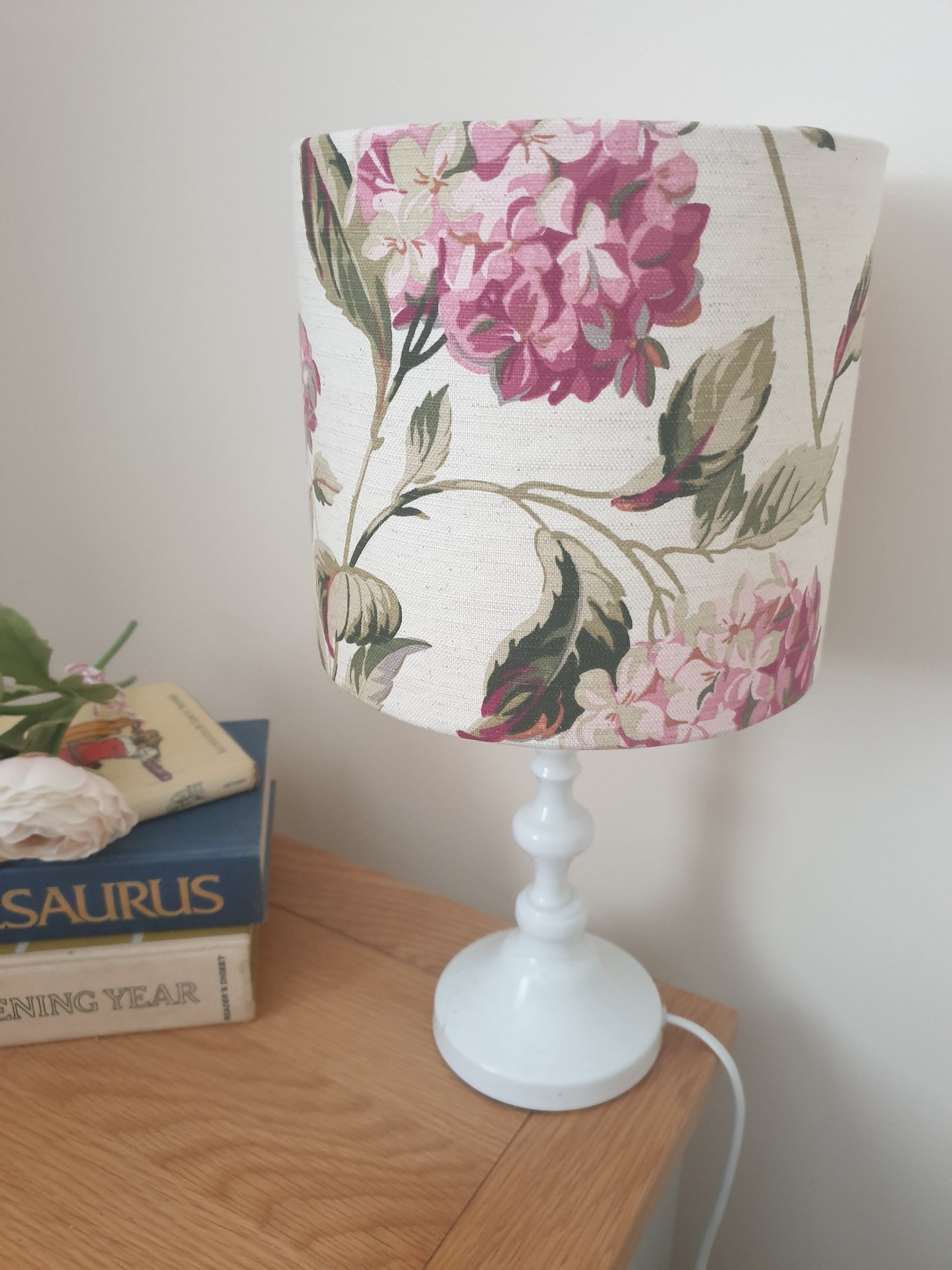 Laura Ashley Drum Lampshade in Pink and Natural Hydrangea