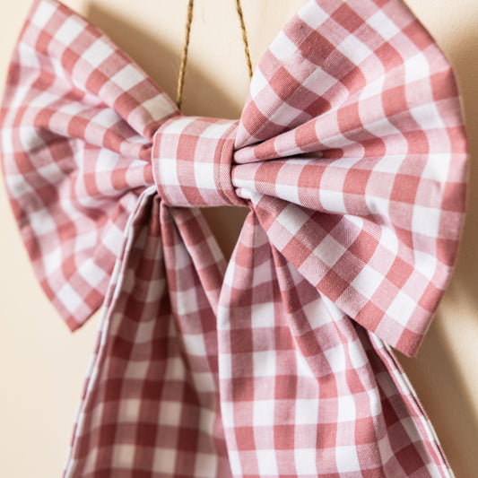 Dusky pink Gingham Medium Scandi Bow - pre-tied