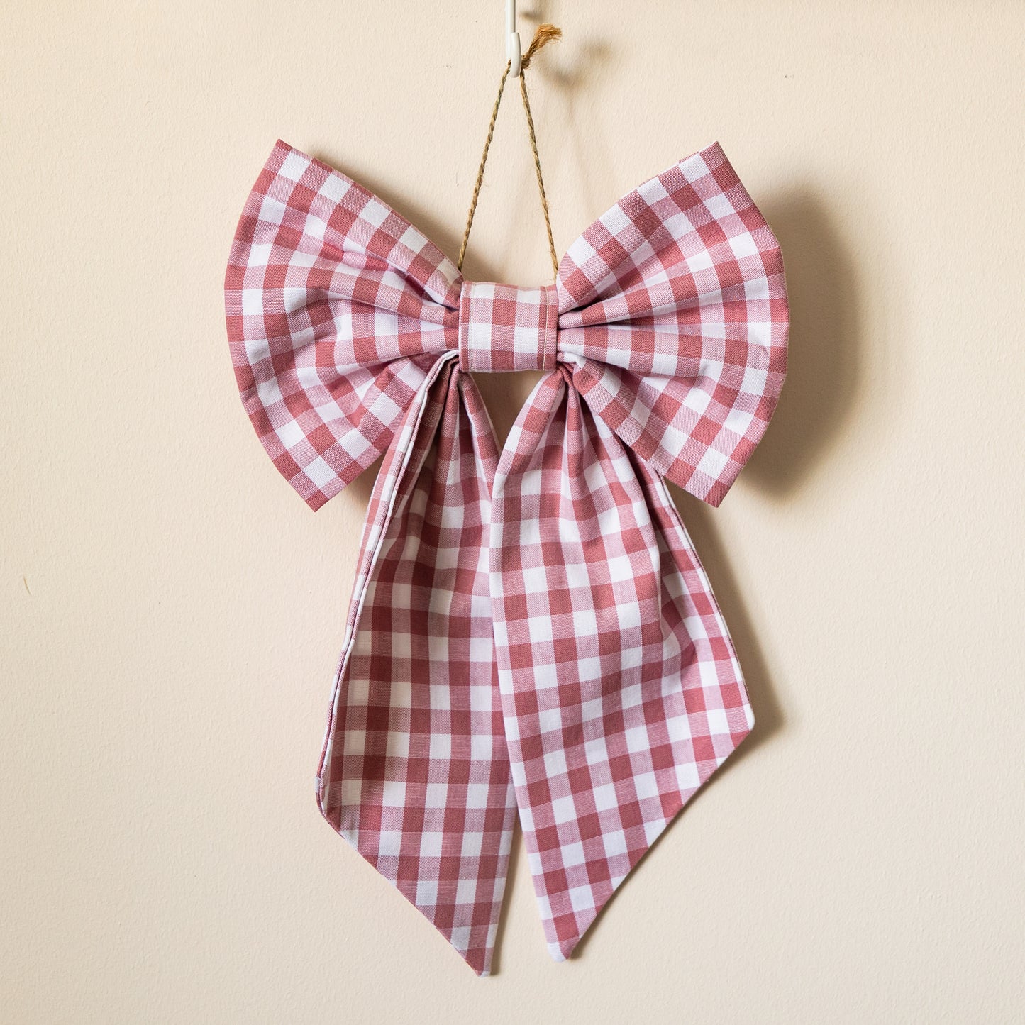 Dusky pink Gingham Medium Scandi Bow - pre-tied